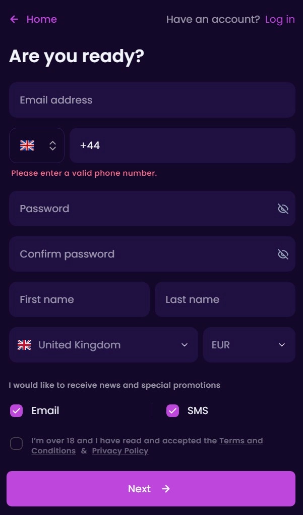 Stepsino Registration and Login